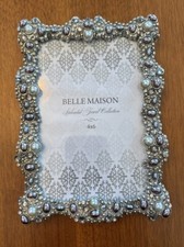 Pearl Rhinestone Picture Frame 4 x 6" Belle Maison Crystals Grey Purple White