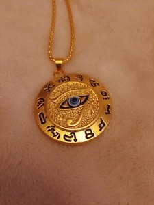 Authentic Gold Plated Round Necklace 24" chain ancient Egypt Eye of Horus Pendant Best