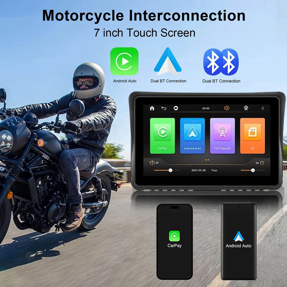 7 Inch Motorcycle Navigator GPS Touch Screen Navigation Carplay Android Auto - Image 2 of 4
