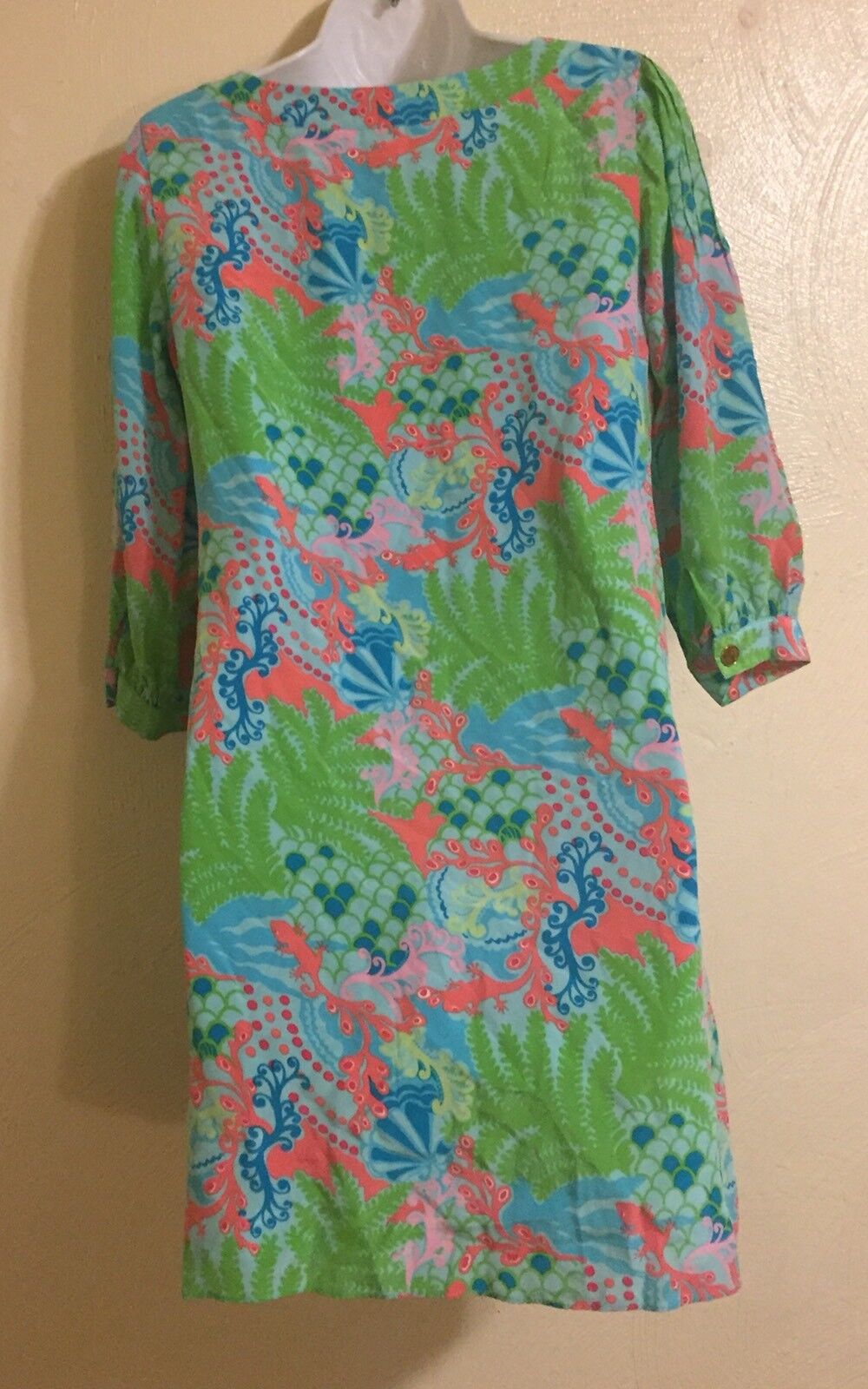 Lilly Pulitzer Multi Colored Silk V-Neck Shirt Dress 3/4 Sleeves Size 0 ...