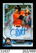 1-2018 BOWMAN CHROME DRAFT REFRACTOR AUTO CONNOR SCOTT MARLINS 262/499