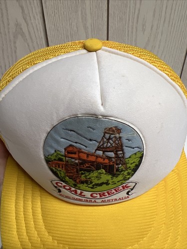 Vintage Coal Creek Korumburra Australien Truckermütze Druckknopflasche gelb Netz Einheitsgröße - Bild 11 von 12