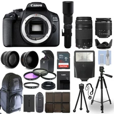 Canon EOS 2000D / T7 DSLR Camera + 5 Lens Kit: 18-55mm + 75-300mm + 500mm & More