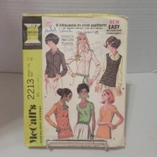 Vintage McCall Pattern 2213 EASY Misses Tops and Blouses, Size 12, bust 34  CUT