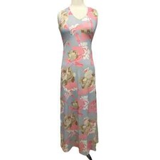 Women's Floral Maxi Dress Sleeveless Pink Blue Size 4 Vintage Style Zip Up Back