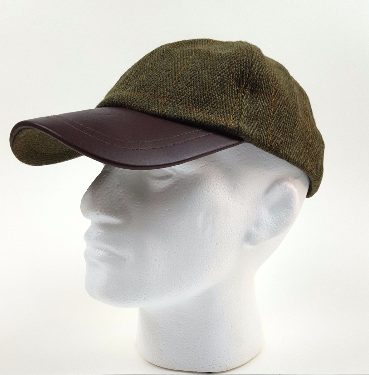 TWEED BASEBALL CAP WITH LEATHER PEAK DARK TWEED/SAGE BROWN