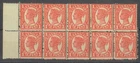Queensland 1897-98 QV 1d Vermilion Zigzag Rouletted Block/10 Stamps MUH 6-29