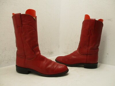 JUSTIN Red Leather Roper Vintage Cowboy Boots Womens Size