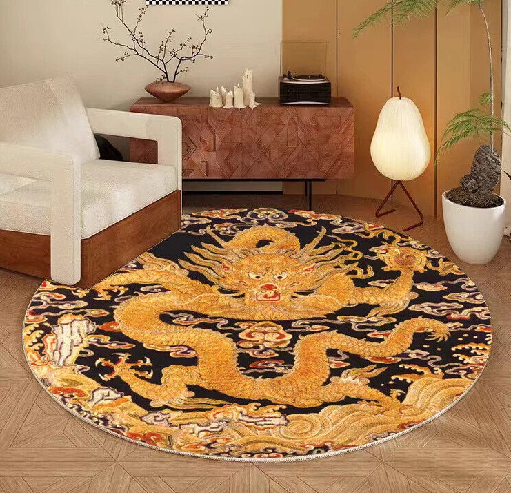 Vintage Style gold Dragon Floor Rug Mat Bedroom Carpet Living Room