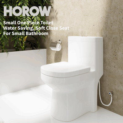 HOROW Small Modern Dual Flush Elongated One Piece Toilet W/ Soft Closing Seat