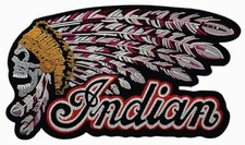 INDIAN SKULL FEATHERS HARLEY BIKER JACKET VEST BACK PATCH - IRON ON SEW 11"x6"