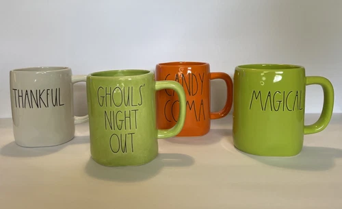 Rae Dunn Mugs Set of (4) Ghouls’ Night Out, Thankful, Magical & Candy Coma