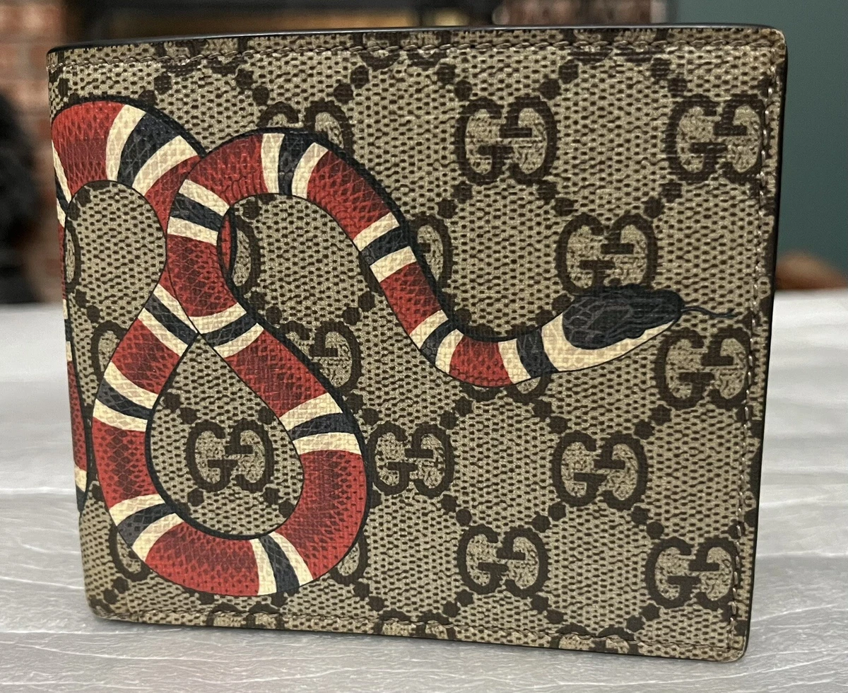 GUCCI 財布 Gucci Bifold Wallet Beige GG Supreme Signature Canvas Kingsnake