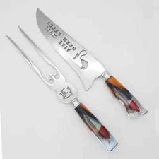 Faca Cuchillo Knife Artesanal Kit Barbecue Quem Pesca Vive Mais Faca 10"+ Garfo