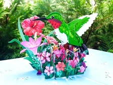 3D Pop Up Card Hummingbird Bird Flower Birthday Thank You Mother Spring Summer