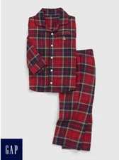 Baby Gap Holiday Flannel 2-piece Pajama Set Red Plaid Button Collar Toddler PJs