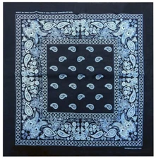 Black Paisley 22"x22" 100% Cotton Bandana