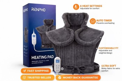 RENPHO Wearable Heating Pad Neck Shoulder Back Pain Relief Electric Open Box