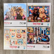 Lot of 4 Buffalo DOGS Dog Days 750 Pcs Piece Jigsaw Puzzles with Posters