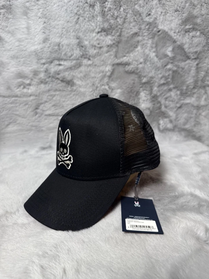 Psycho Bunny Mens Black Harley Trucker Hat Cap Snap Back One Size Adult - Image 2 of 4