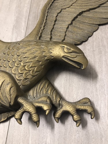 Vtg Brass Tone Cast Iron Bald Eagle Garage Wall Art Sculpture Whitehall 29” - Picture 5 of 15