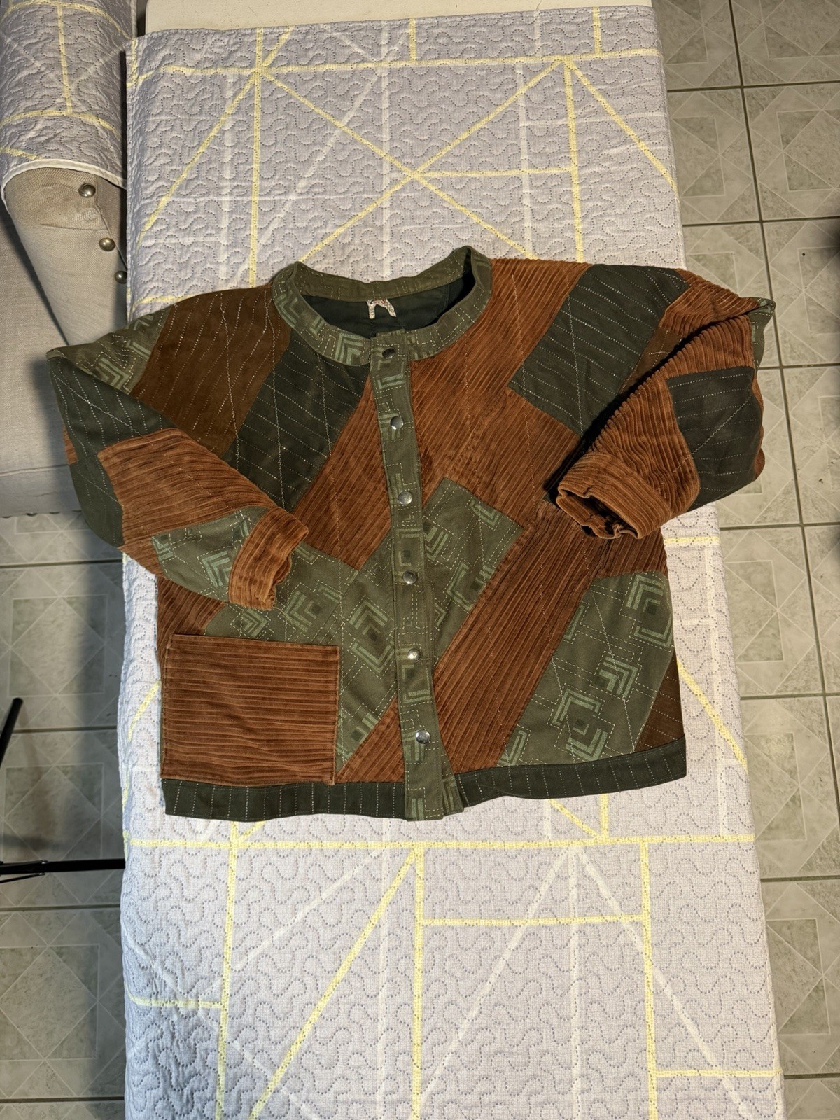 Corduroy Patchwork Button-Up Cardigan Sweater Bro… - image 1