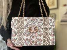 TORY BURCH LARGE HICKS GARDEN GEMINI LINK LEATHER SHOULDER/CROSSBODY BAG EXC