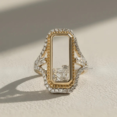 14K Gold Finished Hexagon Halo Semi Mount Engagement Ring | Lab Created Diamond