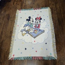 Vintage Baby Minnie, Mickey, Donald Fringe Baby Blanket 46X32