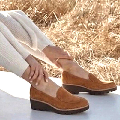 VIONIC Ava Brown Suede Loafer Wedge Comfort Shoes Womens SIZE 12 WIDE ~ WORN 1X