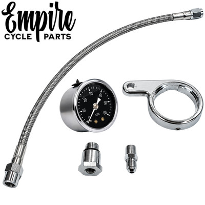 Chrome Rocker Box Oil Pressure Gauge Kit for Harley Evolution Big Twin Models 19