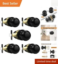 Durable Keyless Black Door Handle Set - 5 Pack Stainless Steel, Easy to Install