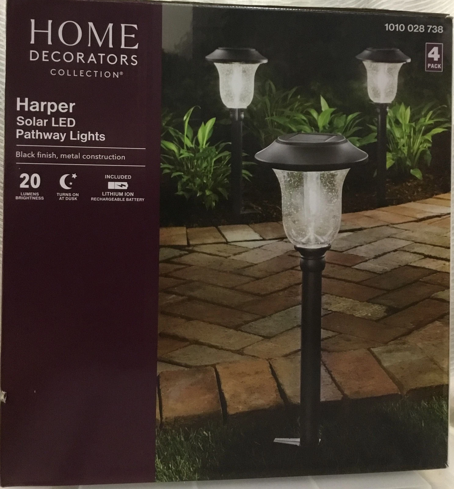 (4-Pk) Home Decorators Collection Harper Solar LED Pathway Light W/Glass Lens