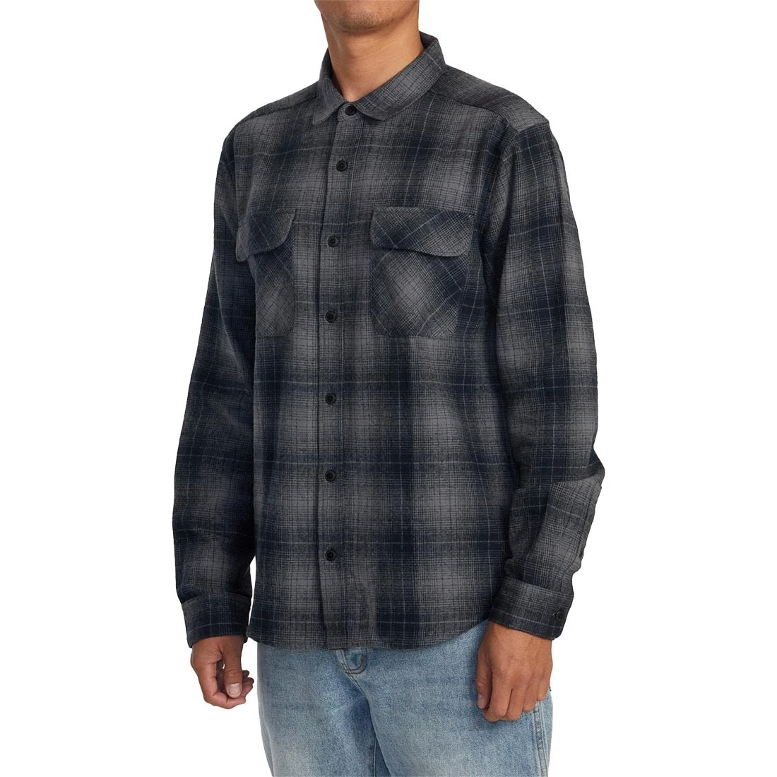 RVCA Camisa de Franela con Botones Manga Larga Color Negro