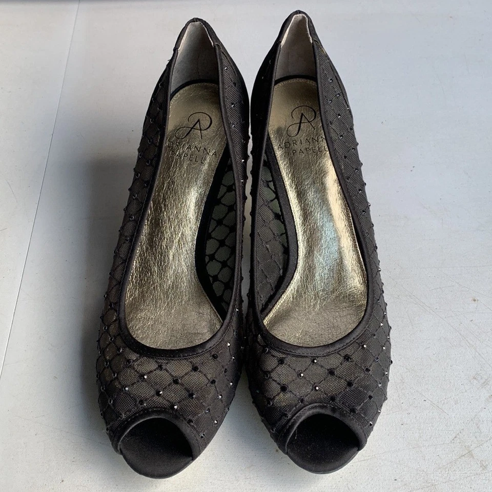 Zapatos de vestir Adrianna Papell de encaje con punta abierta para mujer talla 7,5 negros elegantes Foto 4 de 4