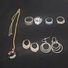 STERLING SILVER (925) LOT OF 7 A FEW VINTAGE MIXED RINGS EARRINGS NECKLACE LOT