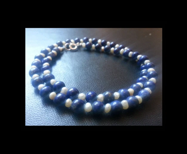 Collier lapis-lazuli, perles de culture et argent massif 925,  pierres gemmes - Photo 3/4