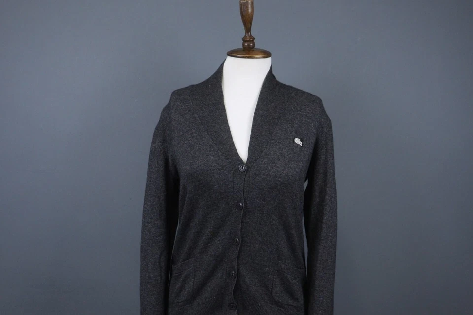 Lacoste Live Gray Long Sleeve Logo Button Front Cardigan Seater Size L — 第 2/4 张图片