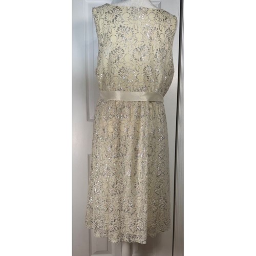 NWOT Forever Woman Sz 3X Cream Silver Metallic Lace Party Dress New Year's Eve - Picture 4 of 6