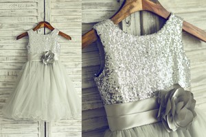 navy blue and silver flower girl dress