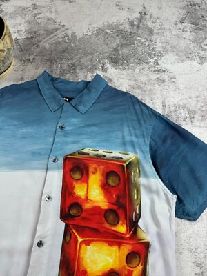 Vintage Stussy Japan Dice Painting Rayon 8 Ball Button