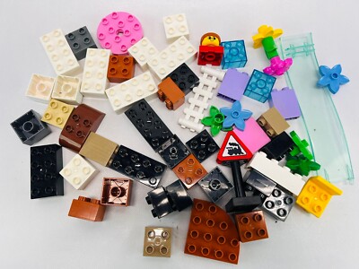 Lego Duplo Lot Of 50+ Random Bricks Blocks Pieces Clear Blue Figure Train Sign