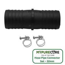 Hose Pipe Connector Set 32mm – Pond Hose Fitting with 2 Wire Hose Clips