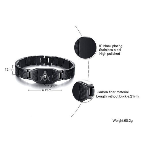 Personalized Free Mason Men Bracelet Carbon Fiber Masonic Birth Father Day Gift - Picture 4 of 9
