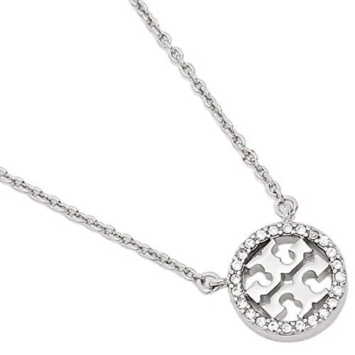 Tory Burch Delicate Crystal Logo Pendant Necklace