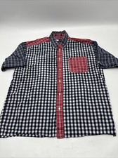 VINTAGE Tommy Hilfiger red blue plaid button down shirt men  s Size LARGE MULTI