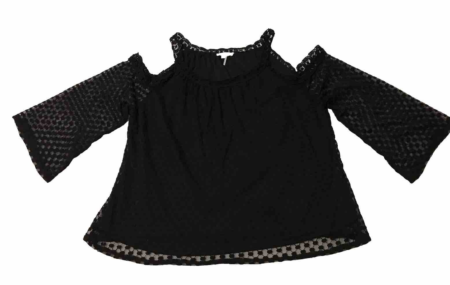 Whimsigoth Grunge Punk Gypsy Black Lace Shirt Top Women Large Bell Sleeve