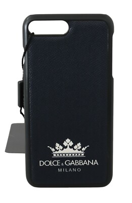 DOLCE & GABBANA Phone Case Cover Black Leather DG Crown iPhone 7 Plus RRP $200