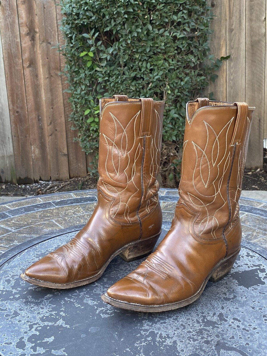Justin Brown Leather Cowboy Western Boots Vintage Men display picture 3