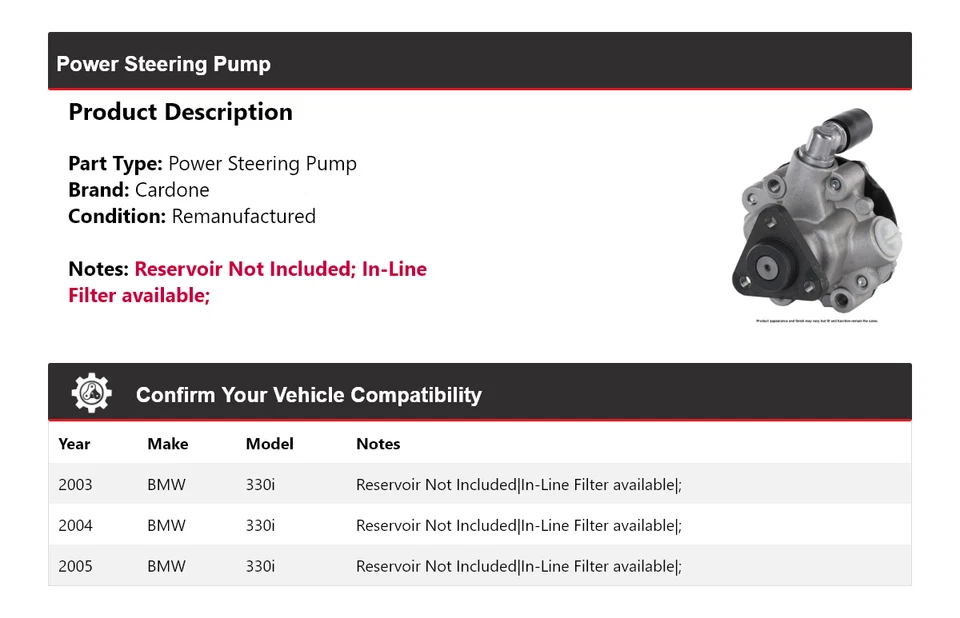 Bomba de direção hidráulica Cardone 2004 para 2003-2005 BMW 330i - Imagem 2 de 4